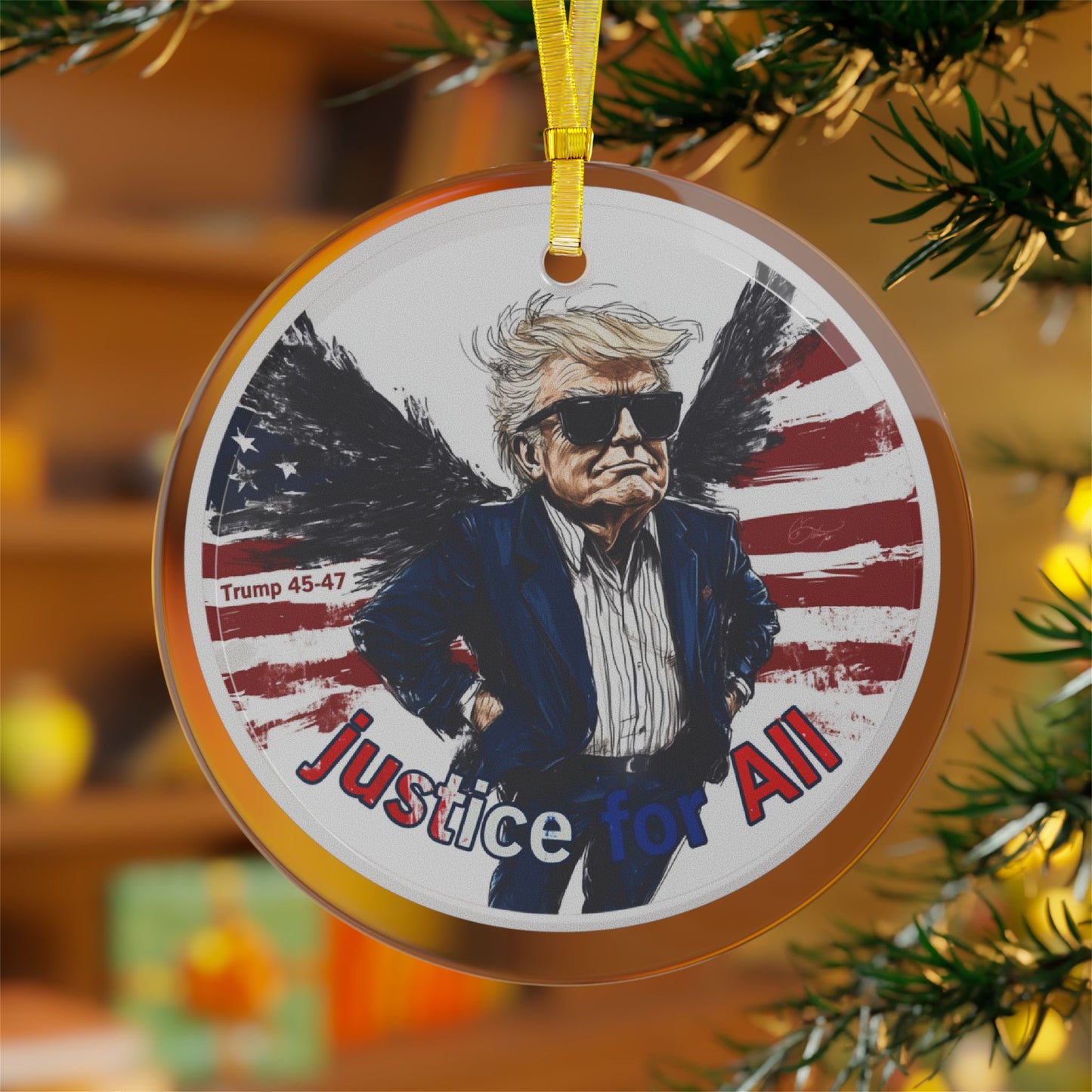 Trump 45-47 Justice for all Glass Ornaments