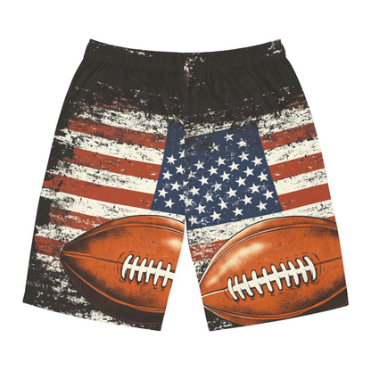 Patriotic Football Men's Board Shorts - USA Flag Design