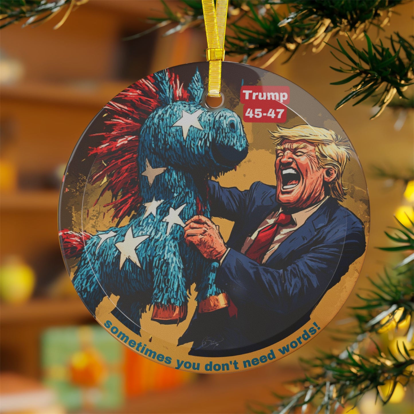 Trump Christmas Glass Ornaments