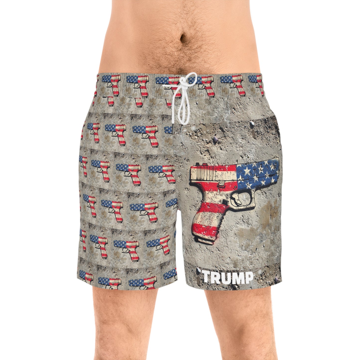 Patriotic Men's Mid-Length Swim Shorts with Gun Design