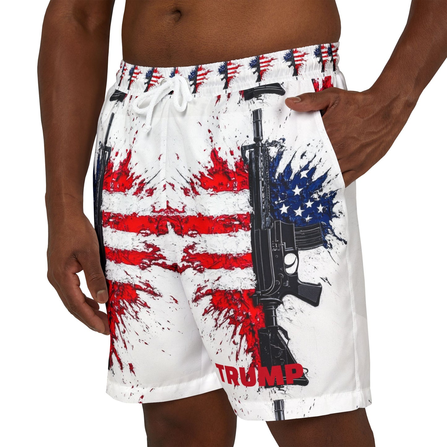 Patriotic Gun Print Unisex Swim Shorts - USA American Flag Design