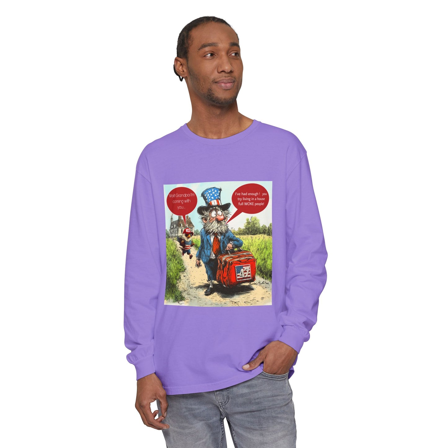 Political cartoon, Unisex Garment-dyed Long Sleeve T-Shirt