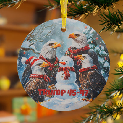Trump 45-47 eagles and snowman Glass Ornaments